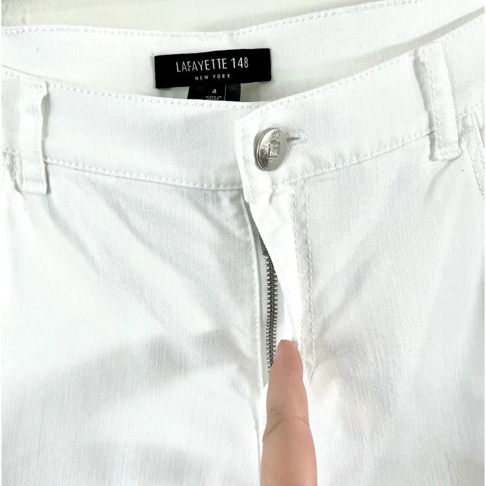Lafayette 148 Mercer‎ White Denim Frayed Step Hem Ankle Jeans Size 4